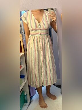 NWT LOFT Women’s Multicolor Striped Button-Front Dress (Petite)